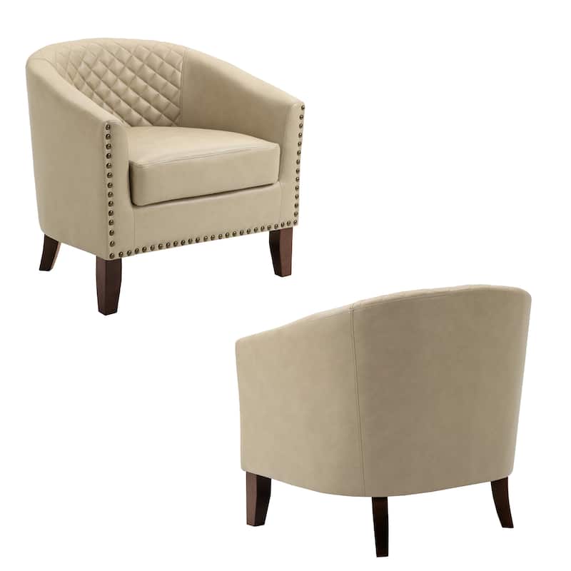 Faux Leather Tufted Nailheads Upholstered Barrel Accent Chairs