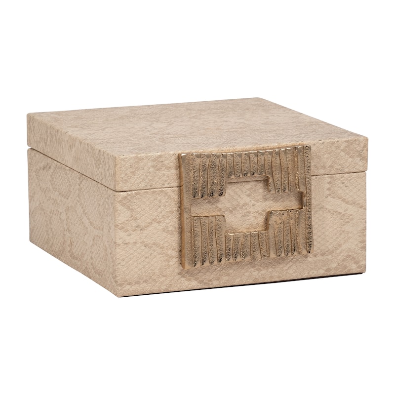 Square Decorative Faux Leather Box with Lid - 8", Tan - 8.0"