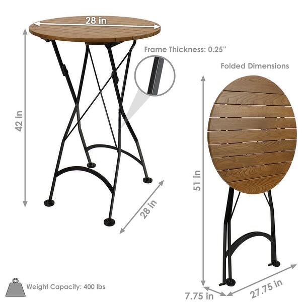 Bar Height Folding European Chestnut Wood Round Table - 28-Inch Round ...