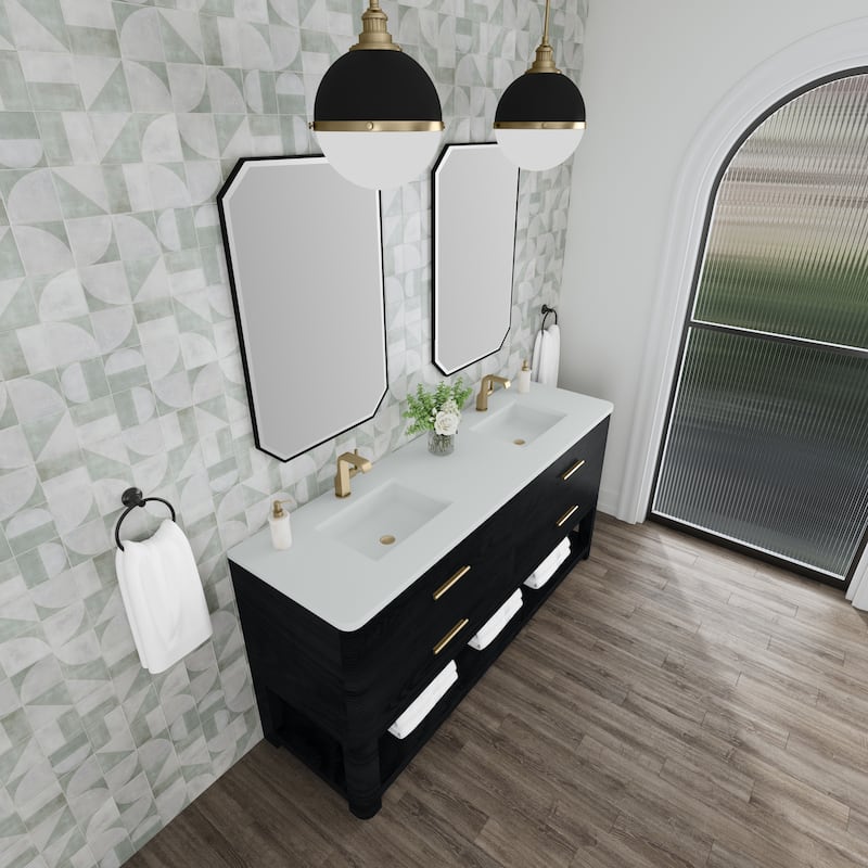 James Martin Vanities Lucian 72" Double Vanity, Carbon Oak - White Zeus.