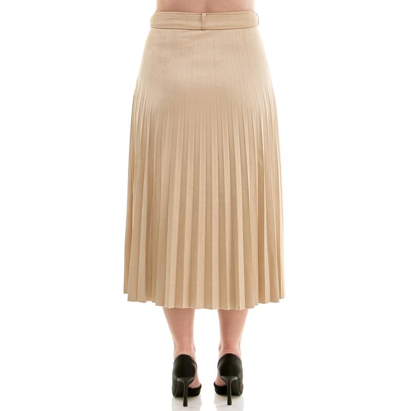 Nicole Miller Faux Suede Pleated Midi Skirt