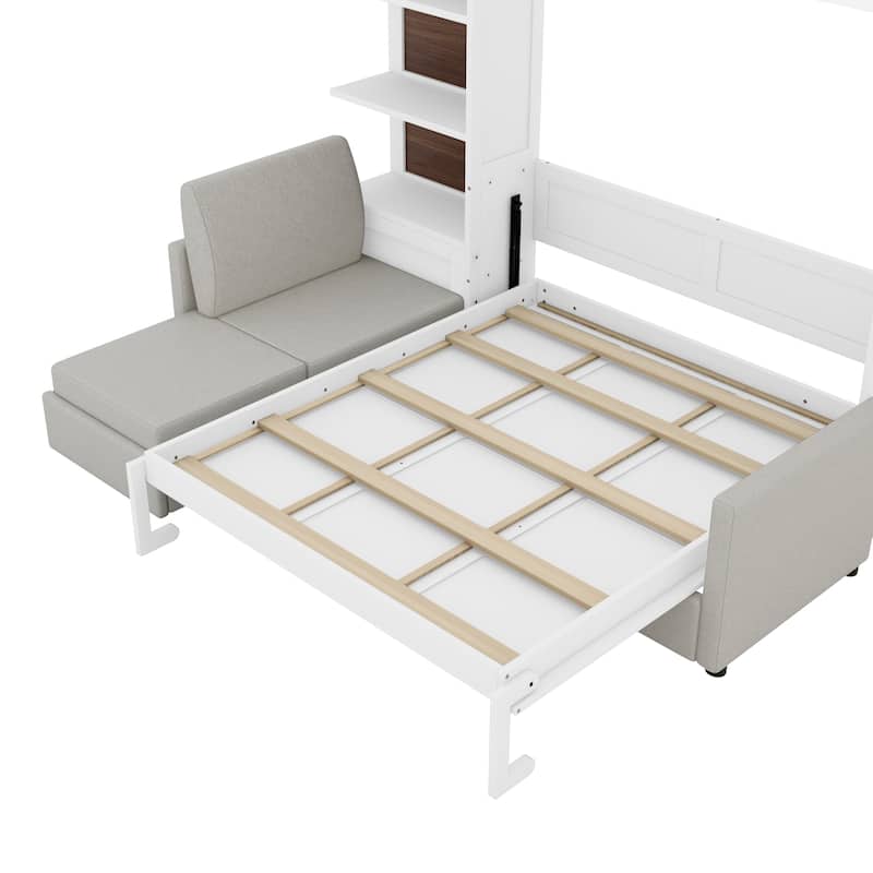 Convertible Queen Murphy Wall Bed with Sectional Sofa & 4-Tier Bookcase by Harper&Bright Designs