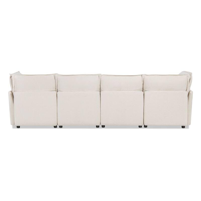 Sadie 124" Modular U-Shaped Sectional Sofa-in-a-Box with Storage, Sandstone Light Beige Chenille