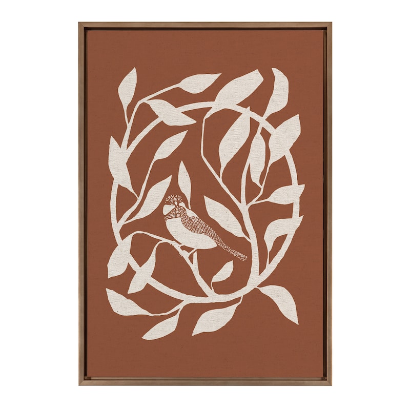 Kate and Laurel Sylvie HB Bird Branch Wreath Framed Canvas by Hannah Beisang