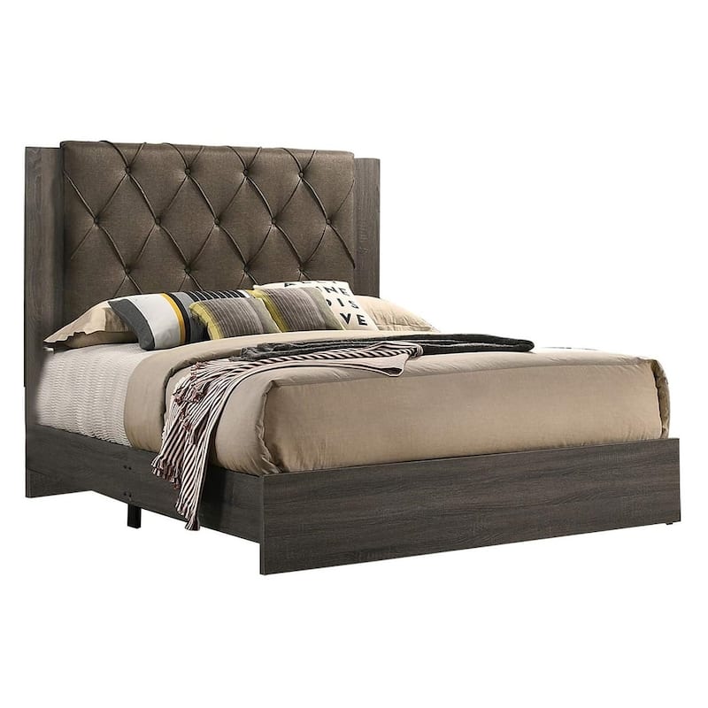 Contemporary 1pc Queen Size Bed Bedroom Furniture Tufted Design Headboard Rubberwood 1pc Bedframe Gray Finish