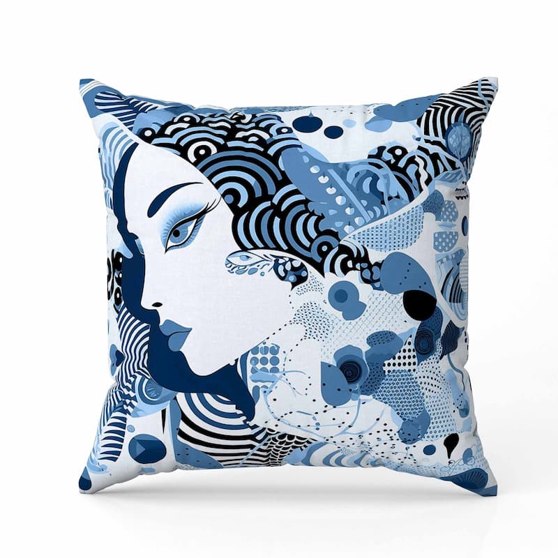 Modern Magic Indoor/Outdoor Reversible Throw Pillow Blue and Black