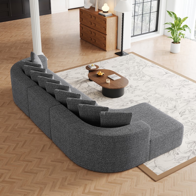 Chenille L-shaped Sectional Sofa with Curved Chaise Lounge and Piloows