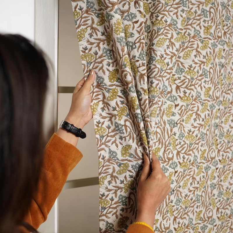 Fabdivine Handmade Block Print Viscose Linen Gift Home Decorative Accent Vintage Curtain or Drape