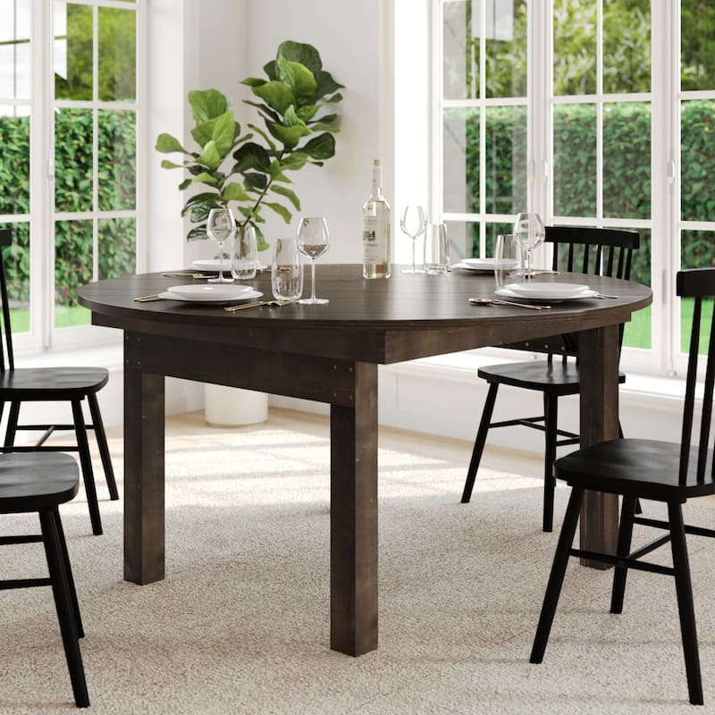 60" Round Antique Rustic Solid Pine Folding Farm Dining Table - 59.75"W x 59.75"D x 30"H