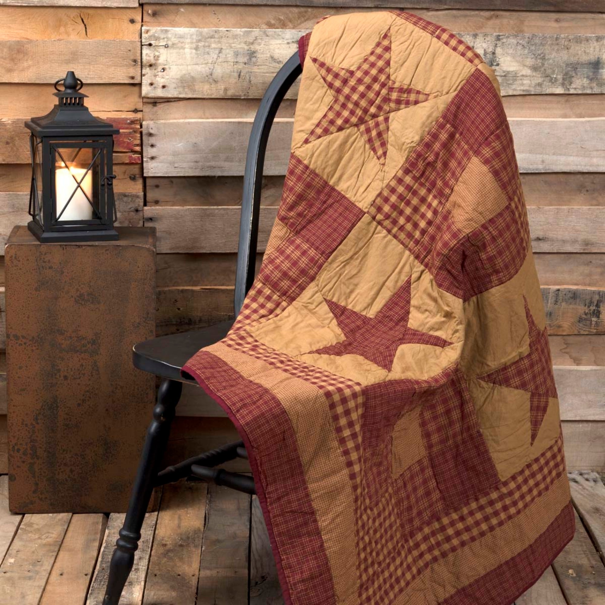 Country Primitive Burgundy Patchwork Quilt Homespun Fabric Lampshade Lamp Shade 