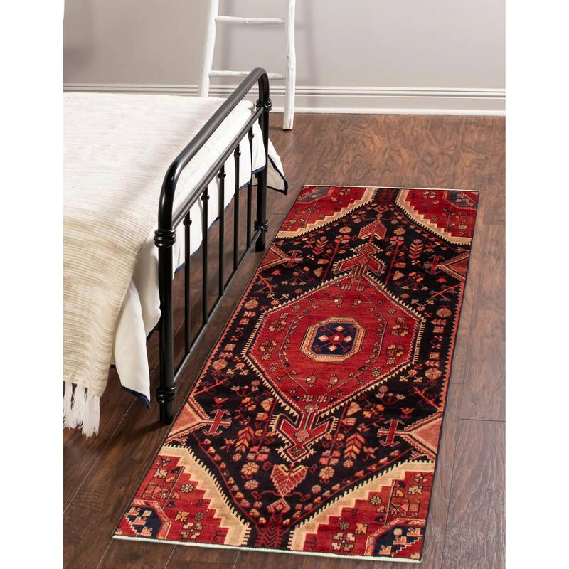 ECARPETGALLERY Hand-knotted Andelz Black, Red Wool Rug - 3'7 x 8'6