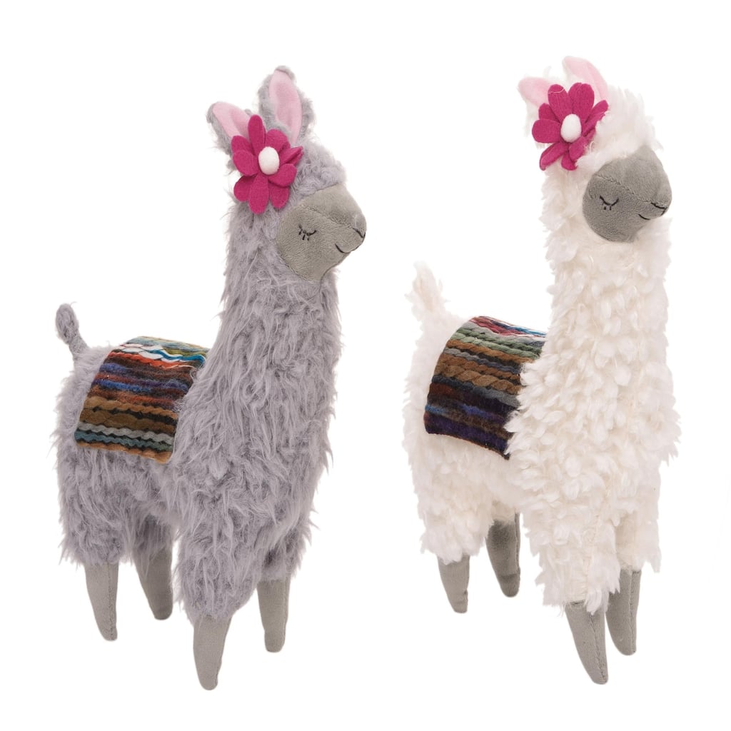 Transpac Home Decorations Plush Llama Figurine Set of 2, 11.0 inch H.