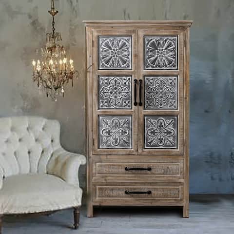 Farmhouse Wood and Metal 2-Drawer 2-Door Storage Cabinet - 48.03" H x 26.77" W x 15.35" D