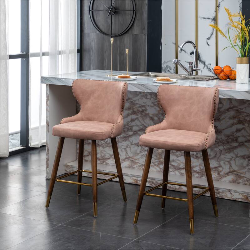 Roundhill Furniture Nevis Mid-century Modern Faux Leather Tufted Nailhead Trim Counter Stool Set of 2