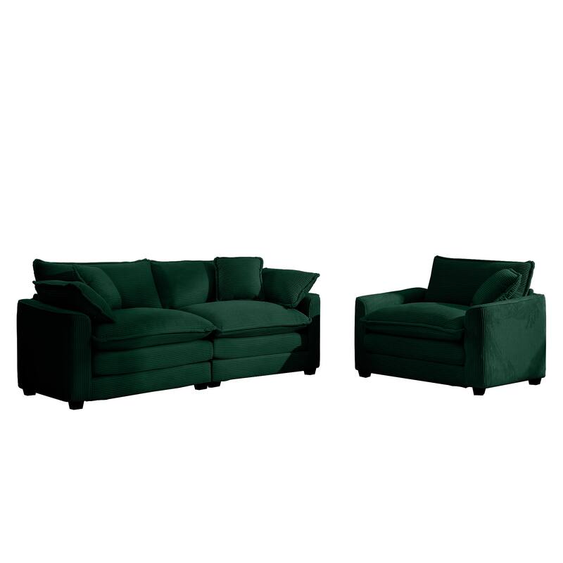 2+1 Seat Flexible Combinations Sofa Set with Throw Pillows, Corduroy Fabric Sofa with Removable Armrests