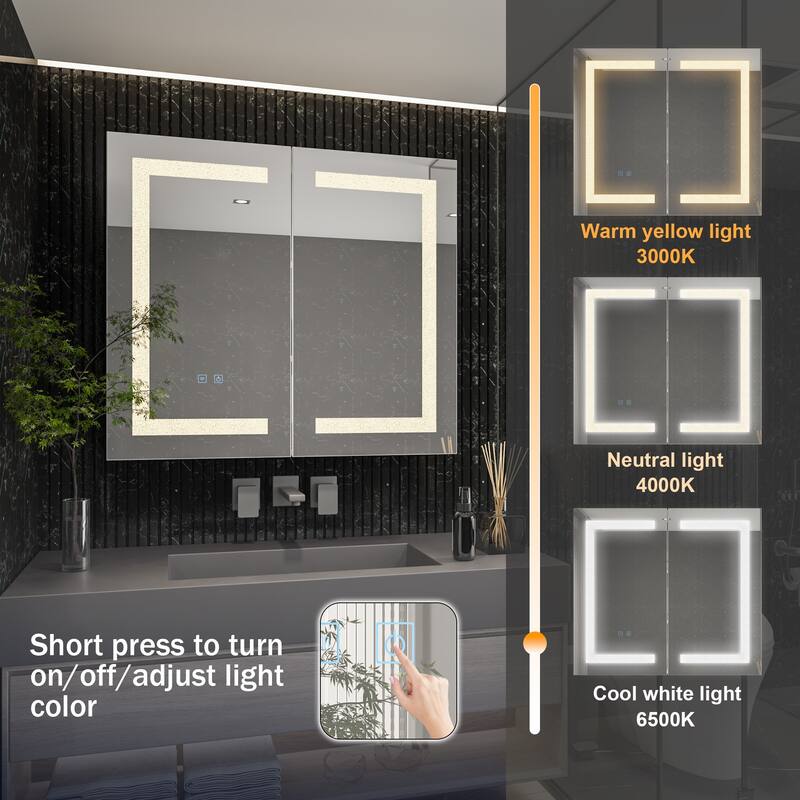 Wall LED Bathroom Cabinet with Lighting and Defogger Medicine Cabinet