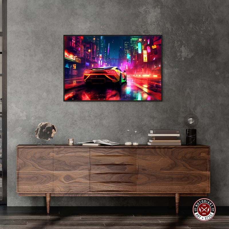 Notoriart City Night Drive Framed Car 1 Piece Canvas Wall Art