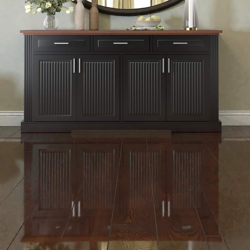 63 Inch Fluted Sideboard Buffet Cabinet with Storage, 4 Doors 3 Drawers Coffee Bar Console for Dining Room
