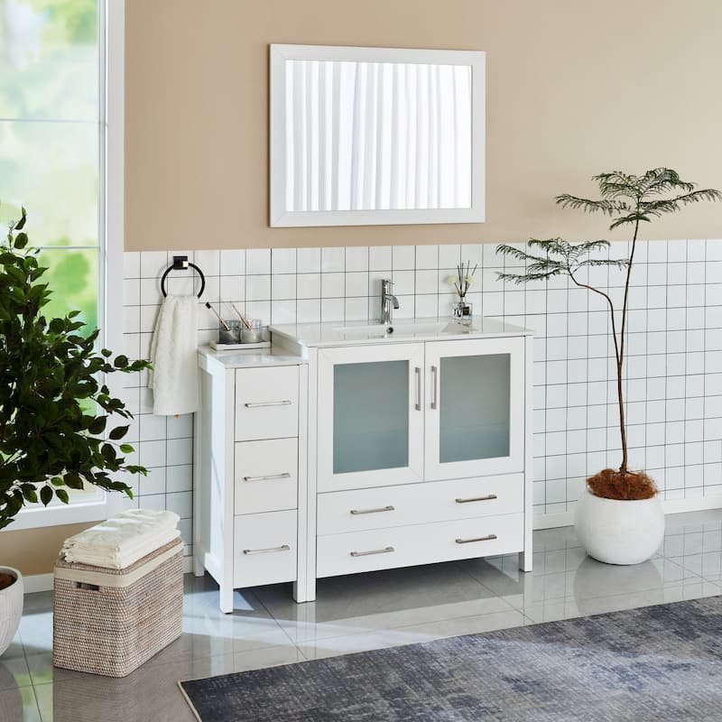 Vanity Art 48-Inch Single Sink Bathroom Vanity Set 5 Dove-Tailed Drawers 2 Cabinets 1 Shelf Soft-Closing Doors with Free Mirror