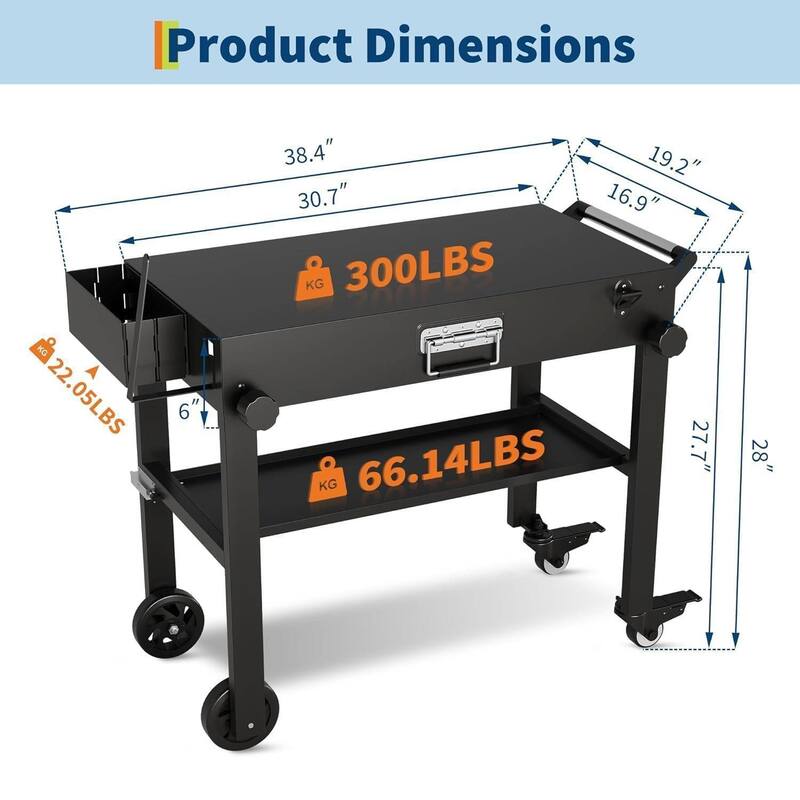 Portable Foldable Grill Cart, Cooking Stand, Kitchen Cart for Patio, BBQ, Camping