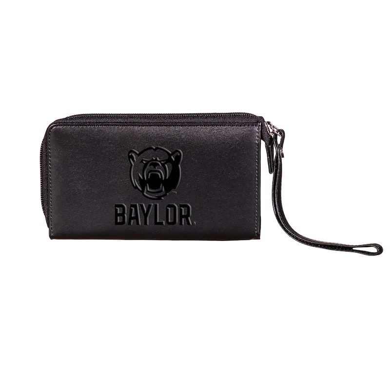 Black Hybrid Leather Cell Phone Wristlet Wallet, Baylor University - 4" x 7"