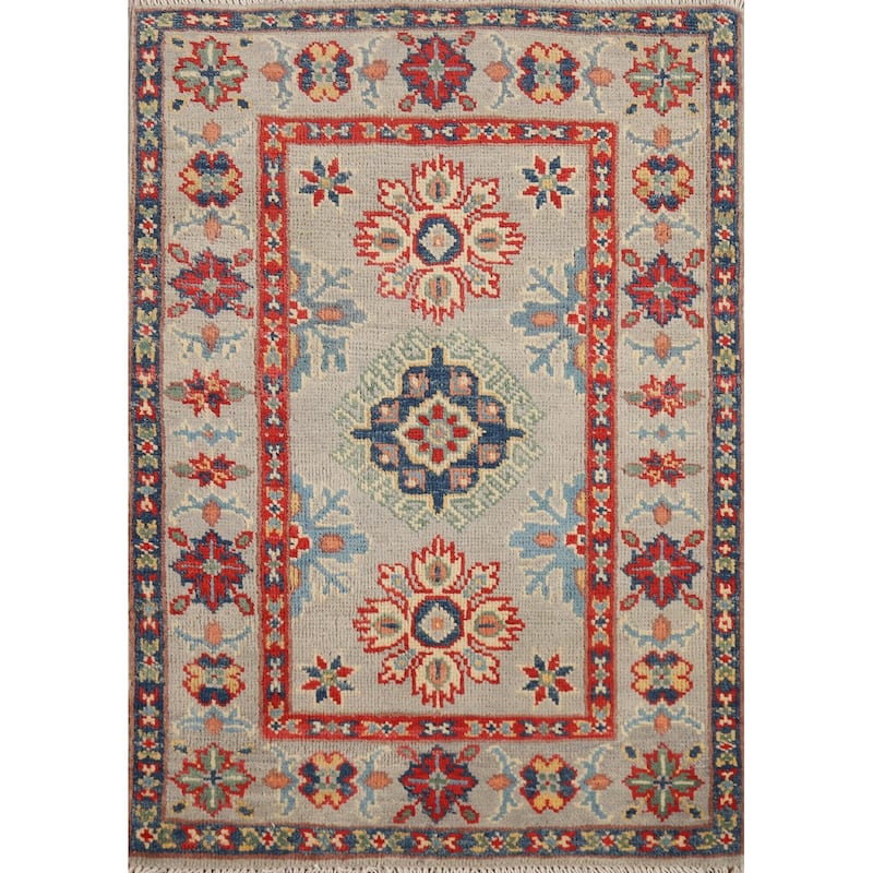 Geometric Kazak Oriental Foyer Rug Hand-Knotted Wool Carpet - 2'0" x 3'0"