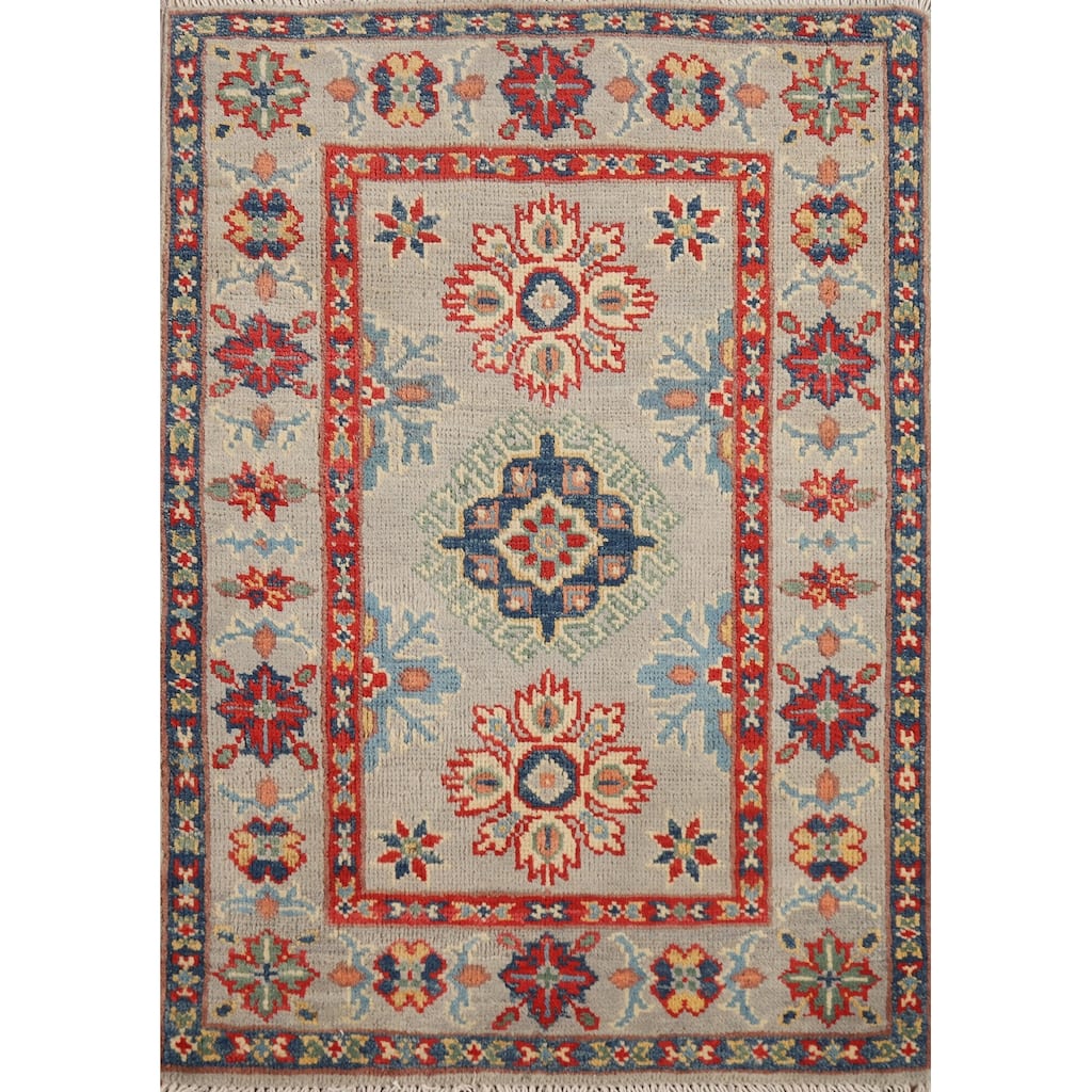 Geometric Kazak Oriental Foyer Rug Hand-Knotted Wool Carpet - 2'0" x 3'0"