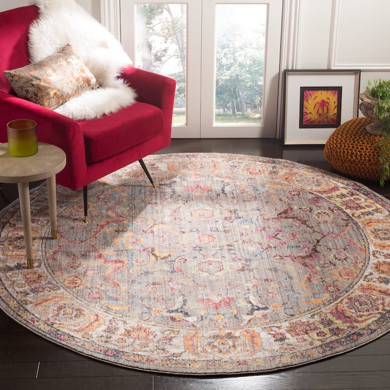 SAFAVIEH Bristol Yseult Vintage Boho Oriental Polyester Rug - 7' Round - Grey/Light Grey
