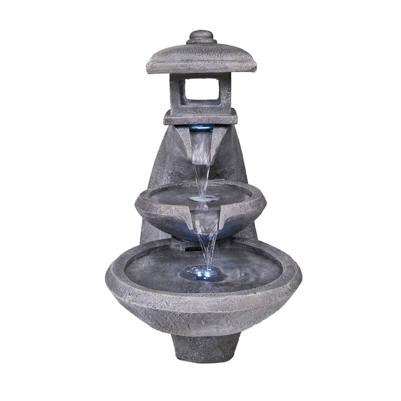 LED Lighted Cascading Pagoda Lamp Outdoor Garden Water Fountain - 26"