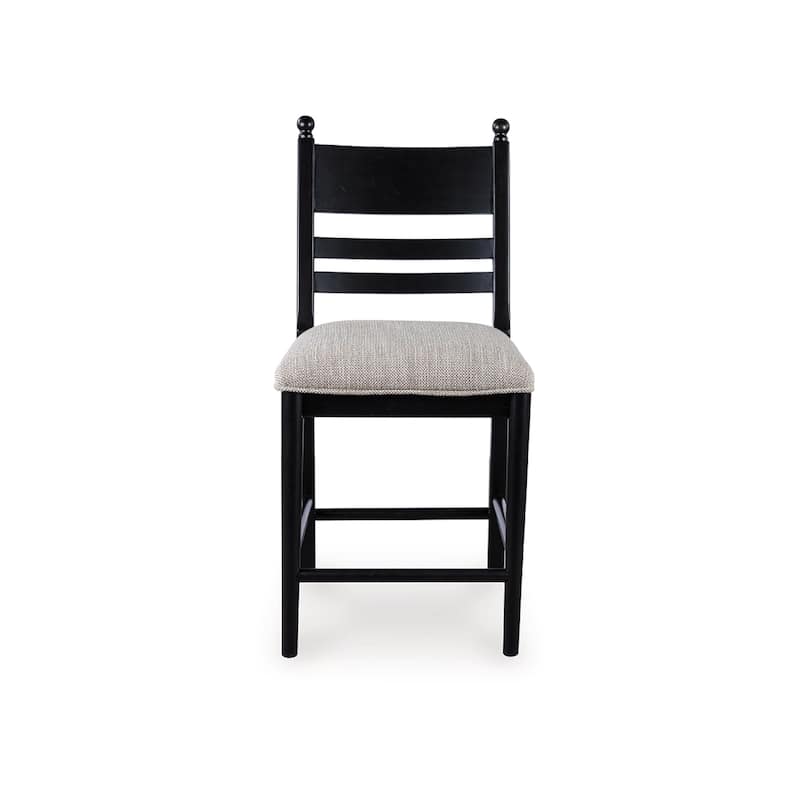 Gela Counter Height Chair Set of 2, Beige Seat, Black Ladderback