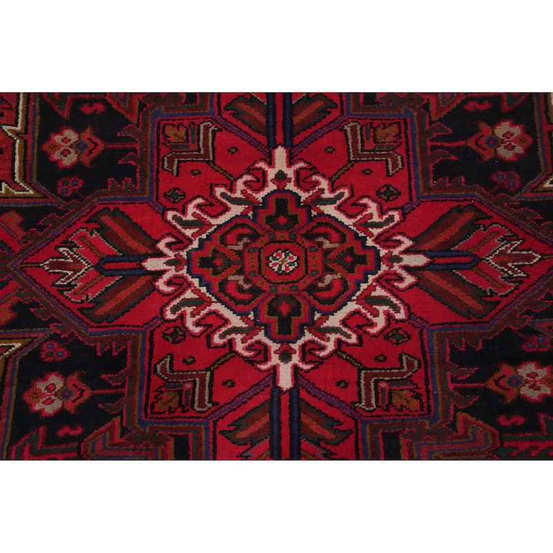 Hand Knotted Oriental 100% Wool Carpet Traditional Medallion Red Heriz Area Rug - 9' 7'' X 6' 9''