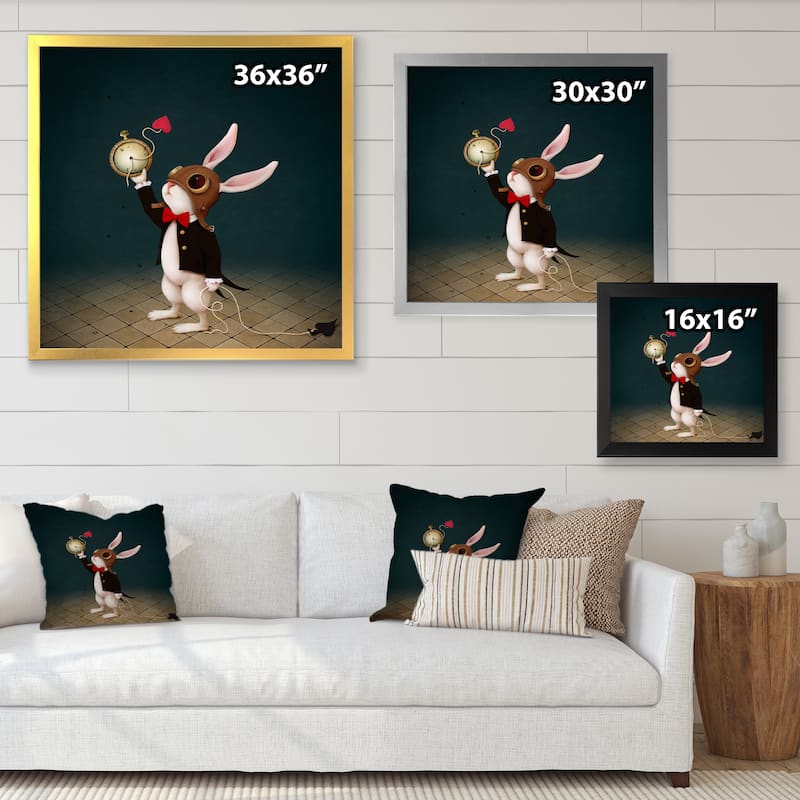 Designart "White Rabbit Alice In Wonderland I" Children's Art Framed Art Print