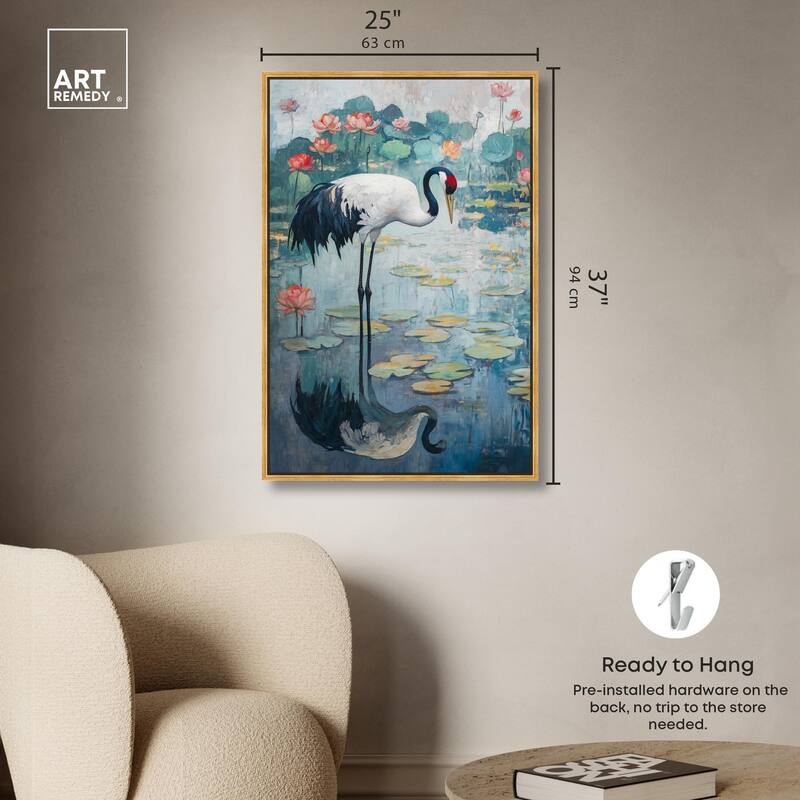 Crane in Lilies II Canvas by Art Remedy