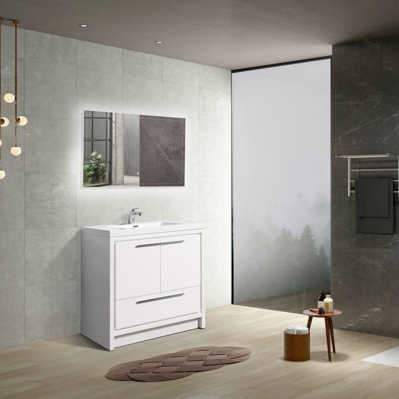 Freestanding Bathroom Vanity Set in HG-White with Integrated Solid Surface Sink