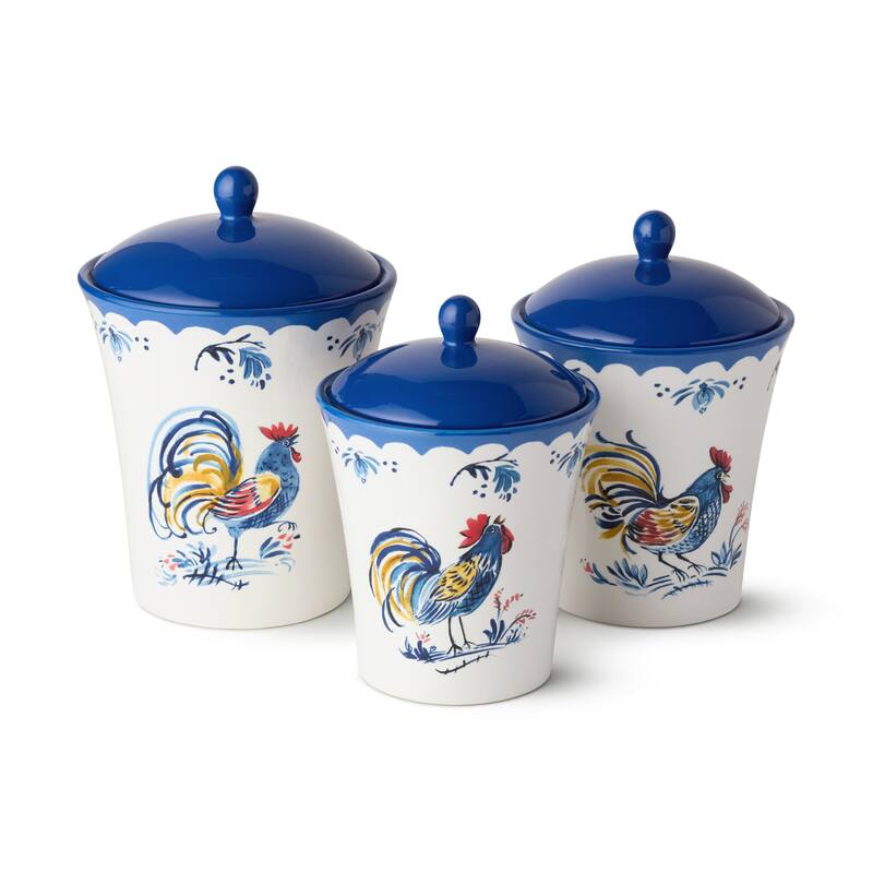 Certified International French Rooster 3 Piece Canister Set - 7.25"L x 7.25"W x 10.25"H