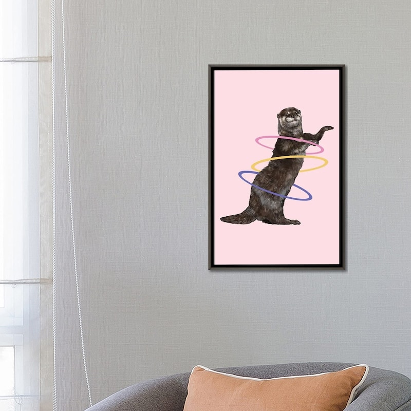 iCanvas "Hula Hooping Otter In Pink" by Big Nose Work Framed