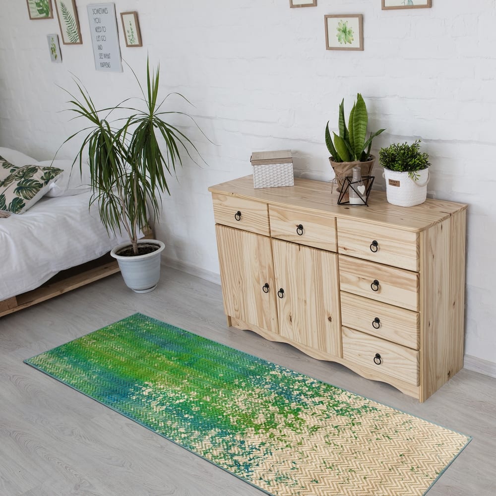 My Magic Carpet Machine Washable Rug Hazel Chevron Teal