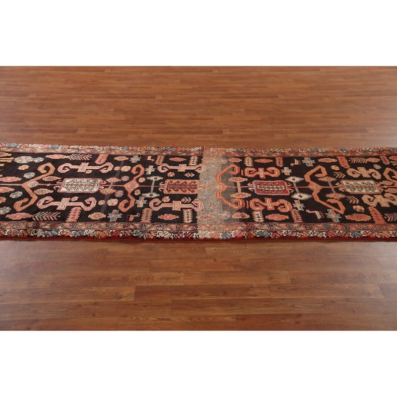 Black Tribal Meshkin Persian Vintage Runner Rug Handmade Wool Carpet - 3'2"x 9'3"