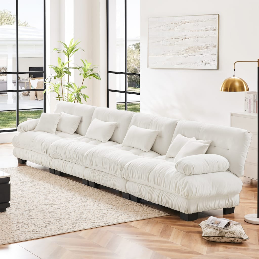 Vintage Chenille Modular Sofa with Bolster Armrests and Plush Cushions for Living Room or Guest Room