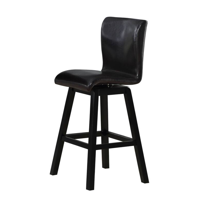 Elsa 32 Inch Swivel Bar Height Chair, Black Faux Leather, Wood, Set of 2