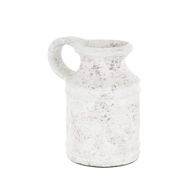 Ceramic Antique Style Textured Decorative Vase with Terracotta Accents and Ring Handle - White - Roche River Decor