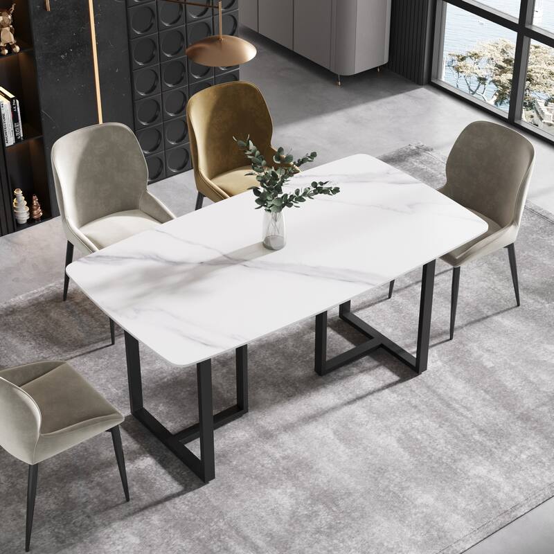63 inch Modern White Rectangular Dining Table - double pedestal