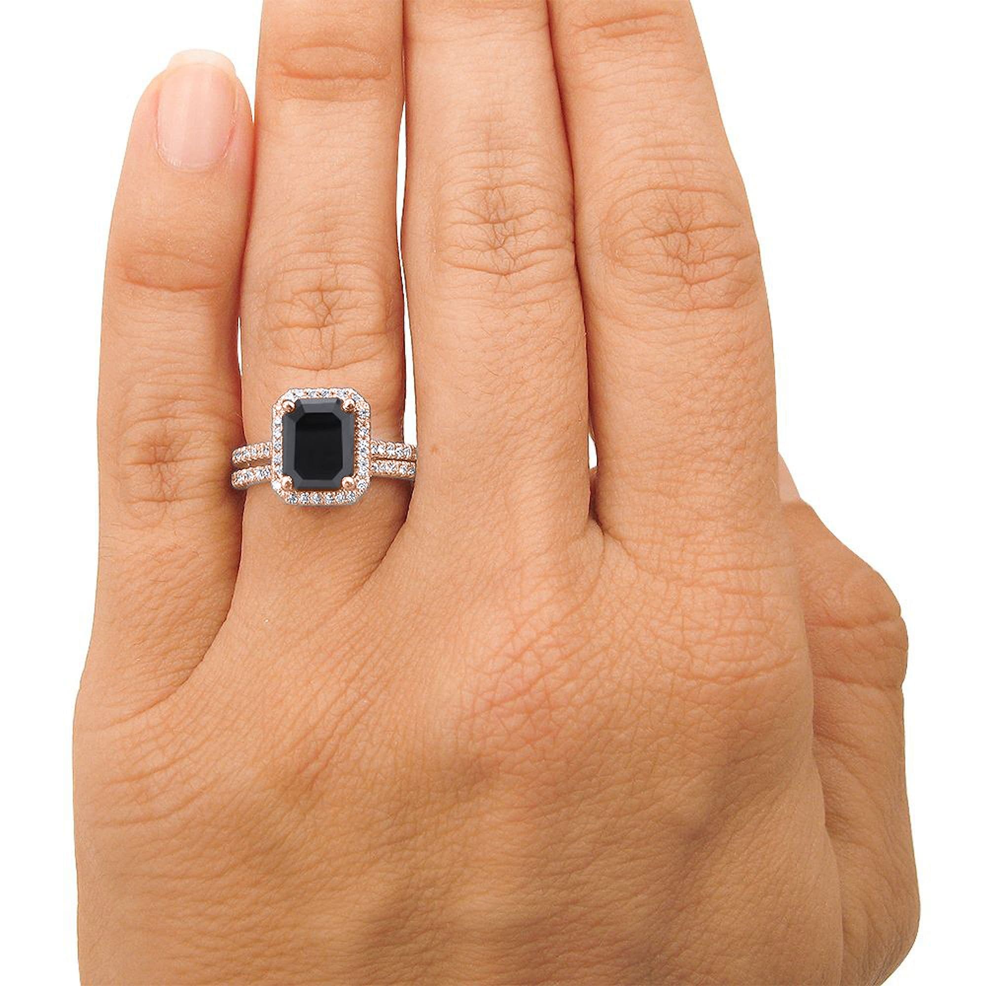 14K Rose Gold Finish 3Ct Emerald Cut Aquamarine Diamond Bridal Engagement Ring