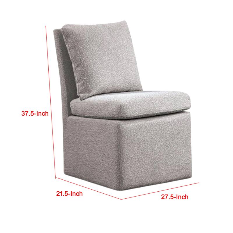 Ager Side Dining Chair with Caster Wheels, Light Gray Boucle Chenille