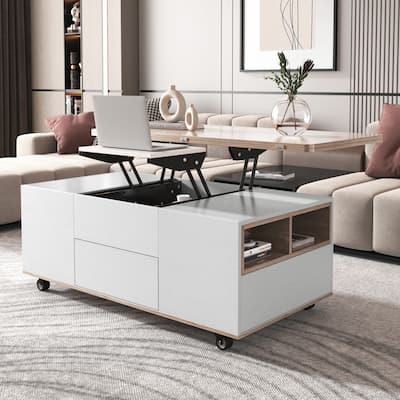 47.24" Modern Coffee Table with Hydraulic Lifting Function, Three Spacious Drawers and Shelves