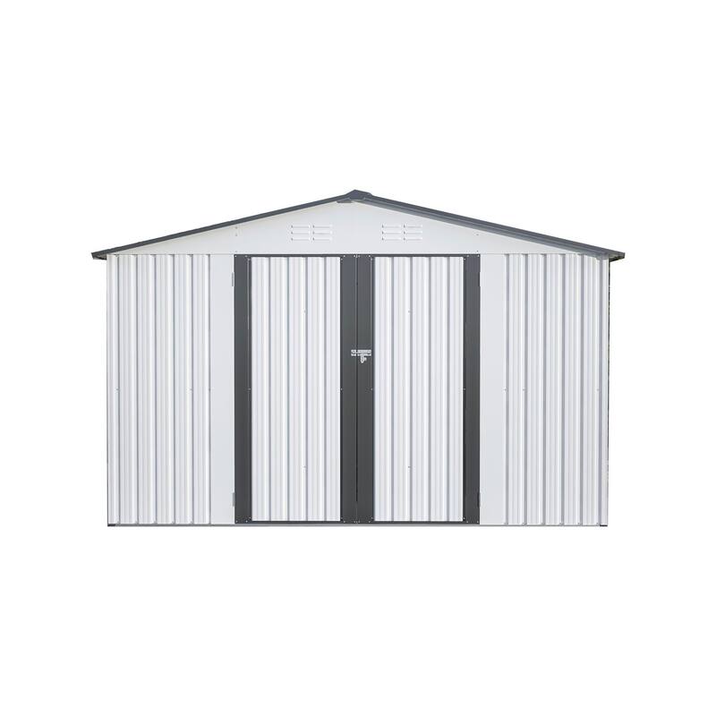 Outdoor 10 x 8 ft White Grey Metal Outdoor Storage Shed with Lockable Doors and Vents