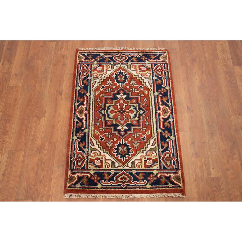 Hand Knotted Oriental 100% Wool Carpet Traditional Medallion Oranges & Rust Heriz (serapi) Area Rug - 3' 0'' X 2' 0''