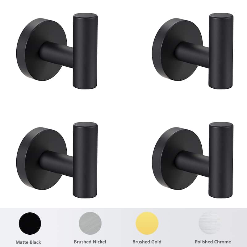 Bathroom Robe Hook Round Towel Hook in 304 Stainless Steel - 4 pack - Matte Black-4 pack
