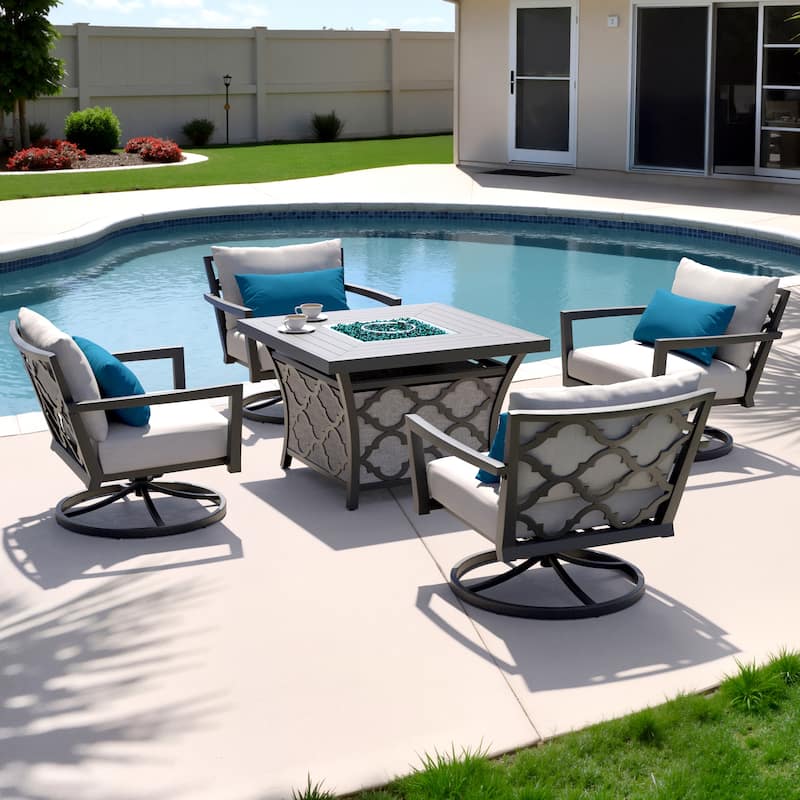 Venetia 5 Piece Sunbrella Outdoor Patio Motion Fire Chat Set