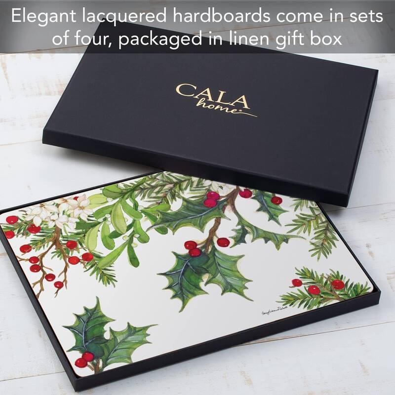 Balsam & Berries Decorative Hardboard Cork Back Tabletop Placemats 4 Pack Manufactured in The USA Heat Tolerant